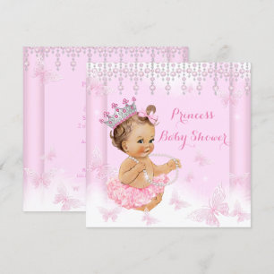 Roze Butterfly Tiara Princess Baby shower Brunette Kaart