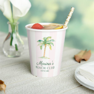 Roze Cabana Strepen Palm Beach Club Verjaardag Papieren Bekers
