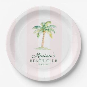 Roze Cabana Strepen Palm Beach Club Verjaardag Papieren Bordje