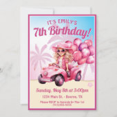 Roze Cabrio Beach Verjaardag Kaart (Voorkant)