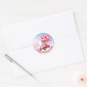 Roze Cabrio Beach Verjaardag Ronde Sticker (Envelop)