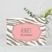 Roze Cacao Bruin Witte Zebra Print Verjaardag Kaart (Staand voorkant)