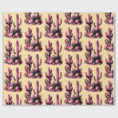 Roze Cacti Batch-Tan Achtergrond Cadeaupapier (Vlak)