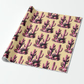 Roze Cacti Batch-Tan Achtergrond Cadeaupapier (Uitgerold)
