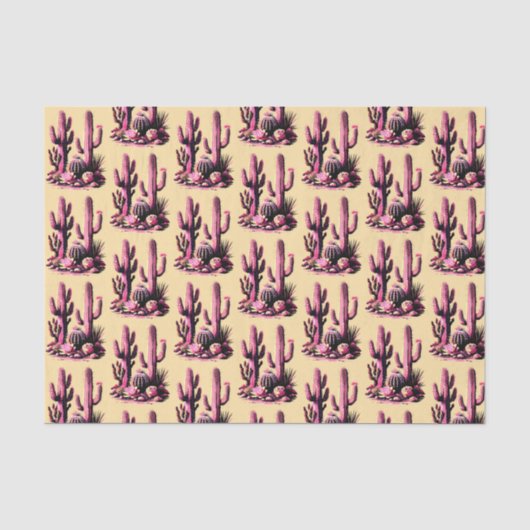 Roze Cacti Batch-Tan Achtergrond Tissuepapier (Voorkant)