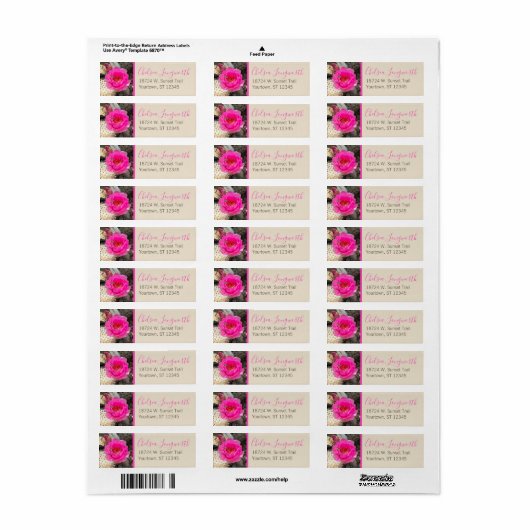 Roze cactus Bloem en bijen | Modern script Etiket (Full Sheet)