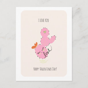 Roze Cactus Doodle Valentijnsdag Ansichtkaart Briefkaart