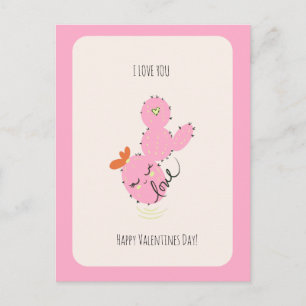 Roze Cactus Doodle Valentijnsdag Ansichtkaart Briefkaart