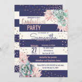 Roze cactus marinestripes Roos Gold Afstuderen Kaart (Voorkant / Achterkant)