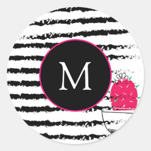 Roze Cactus patroon Monogram Ronde Sticker