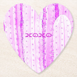 Roze Cactus Saguaro XOXO Heart Love Pricly Kartonnen Onderzetters