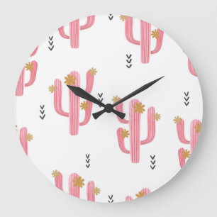 Roze Cactus Waterverf Patroon Grote Klok
