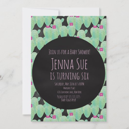 Roze Cactuspatroon Groene Baby Shower Feest (Voorkant)