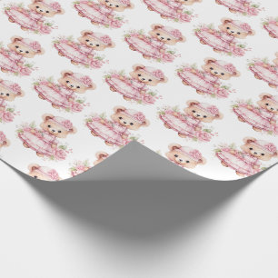 Roze cadeaupapier voor baby/peuter met teddybeer