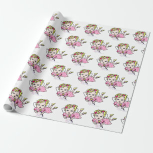 Roze cadeauverpakking met vliegende fee cadeaupapier