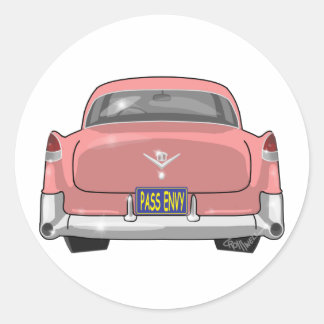Roze Cadillac 1955 Ronde Sticker
