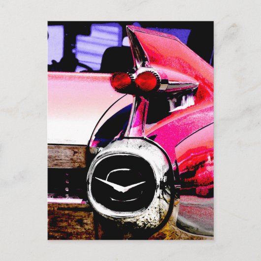 Roze Cadillac Briefkaart (Voorkant)