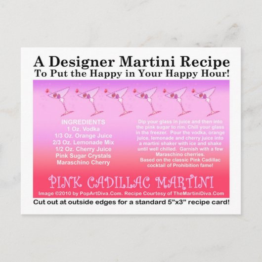 Roze Cadillac Martini Recept Kaart Briefkaart (Voorkant)