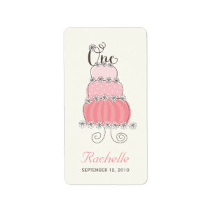 Roze cake één baby meisje 1e verjaardag feest labe etiket