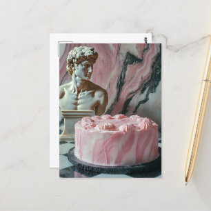 Roze cake en een marmeren beeld briefkaart