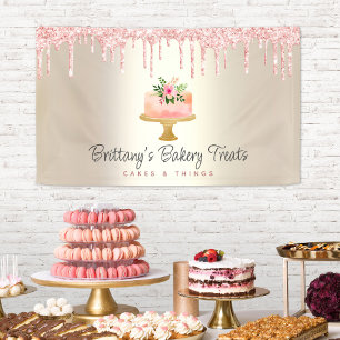 Roze Cake Glitter Druppels Bakkerij Gouden Ombre Spandoek