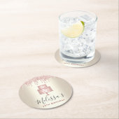 Roze cake glitters druppels elegant meisjesachtig ronde kartonnen onderzetter (Insitu)