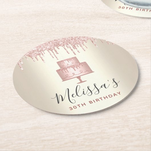 Roze cake glitters druppels elegant meisjesachtig ronde kartonnen onderzetter (Gebogen)