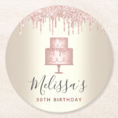 Roze cake glitters druppels elegant meisjesachtig ronde kartonnen onderzetter (Voorkant)
