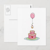 Roze cake met ballon en cupcake briefkaart (Voorkant / Achterkant)