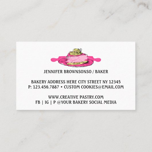 Roze Cake Slice Tasty Pastry Bakery Visitekaartje (Achterkant)