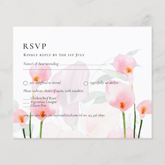 Roze Calla Lily Boeket Bruiloft RSVP (Voorkant)