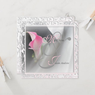 Roze Calla Lily Flourish Lijst Wedding Invitation Kaart