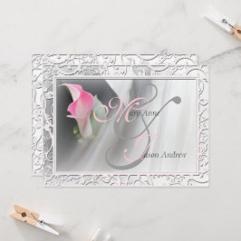 Roze Calla Lily Flourish Lijst Wedding Invitation Kaart