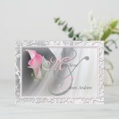 Roze Calla Lily Flourish Lijst Wedding Invitation Kaart (Staand voorkant)