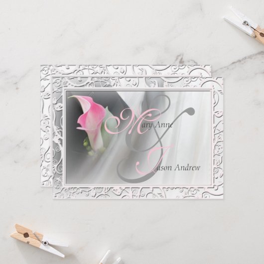 Roze Calla Lily Flourish Lijst Wedding Invitation Kaart (Voorkant / Achterkant in situ)
