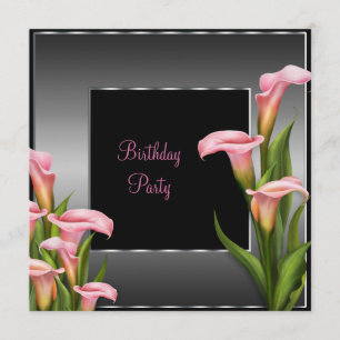 Roze Calla Lily Zwarte Verjaardagsfeest Kaart