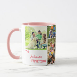 Roze Calligraphy Familie Foto Collage Mok