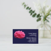 Roze Camelia - Navy Blue Visitekaartje (Staand voorkant)