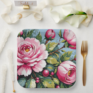 Roze Camelia's En Blauwe Lucht Papieren Bordje