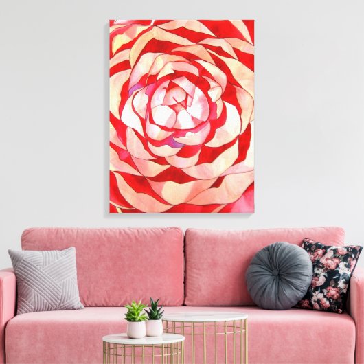 Roze Camellia abstract kunstschilderij Canvas Afdruk (Insitu (Woonkamer))