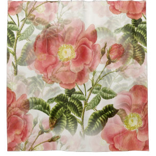 Roze Camellia Floral Pattern Douchegordijn