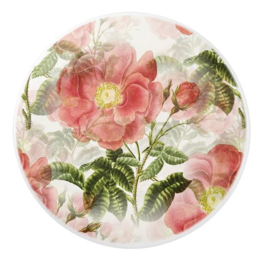 Roze Camellia Floral Pattern Keramische Knop (Voorkant)
