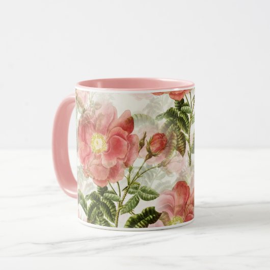 Roze Camellia Floral Pattern Mok (Voorkant links)
