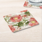 Roze Camellia Floral Pattern Vierkante Kartonnen Onderzetter (Schuin)