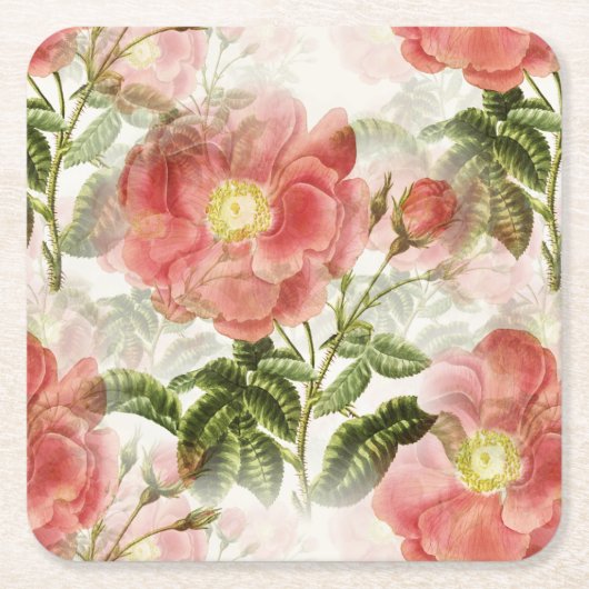 Roze Camellia Floral Pattern Vierkante Kartonnen Onderzetter (Voorkant)