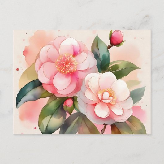 Roze Camellia Flowers Briefkaart (Voorkant)