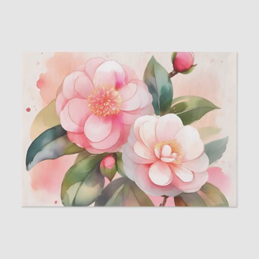 Roze Camellia Flowers Tissuepapier (Voorkant)
