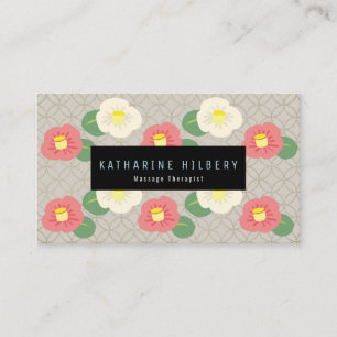 Roze Camellia Pattern Taupe Greige Visitekaartje