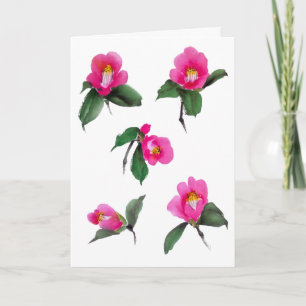Roze camellia sumie inkt en waterverf schilderen kaart