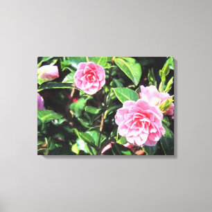 Roze Camellias Digital Painting Canvas Wall Art